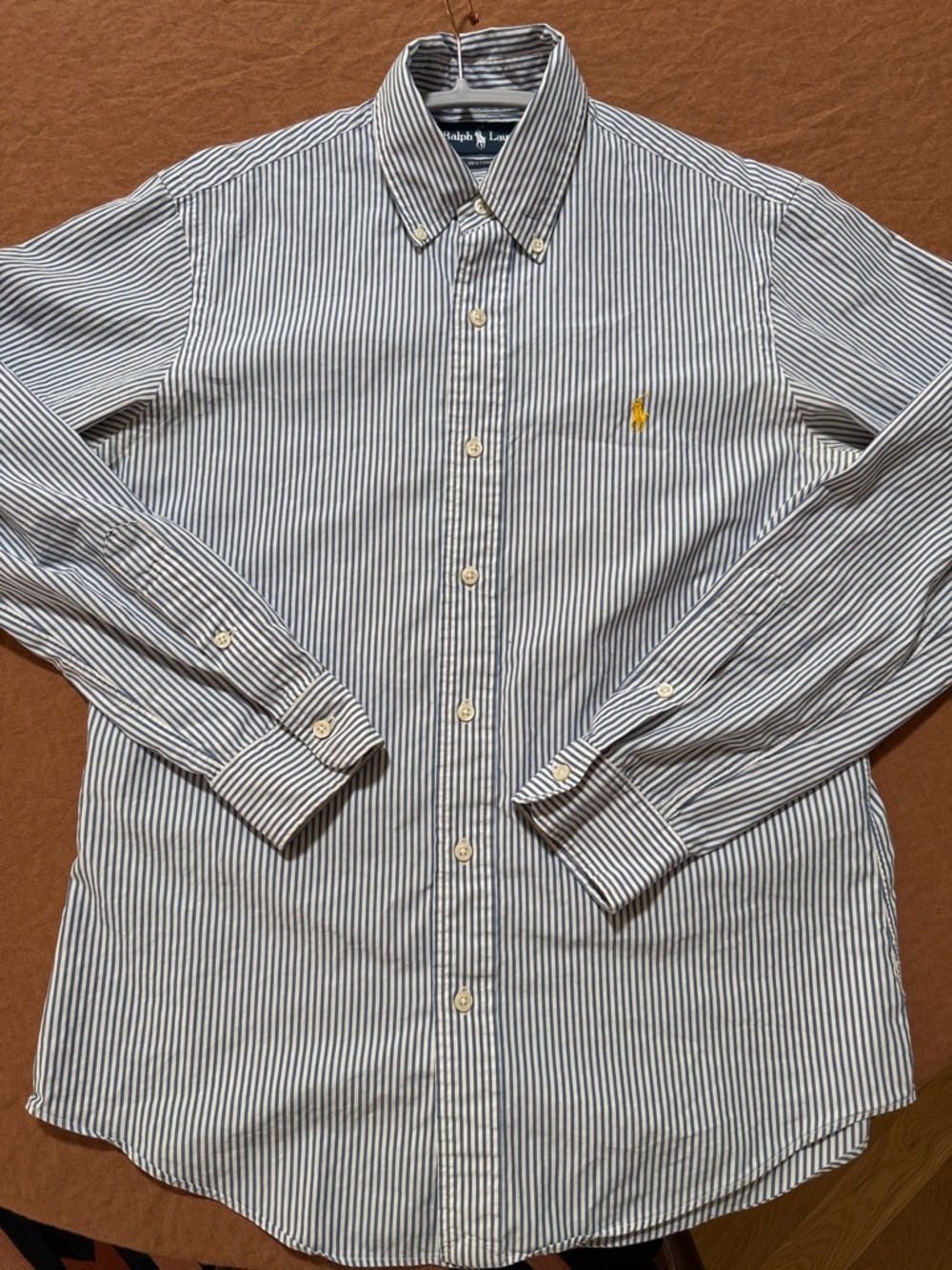 Ralph Lauren Navy and White Pinstripe Button-Down 100% Cotton Shirt